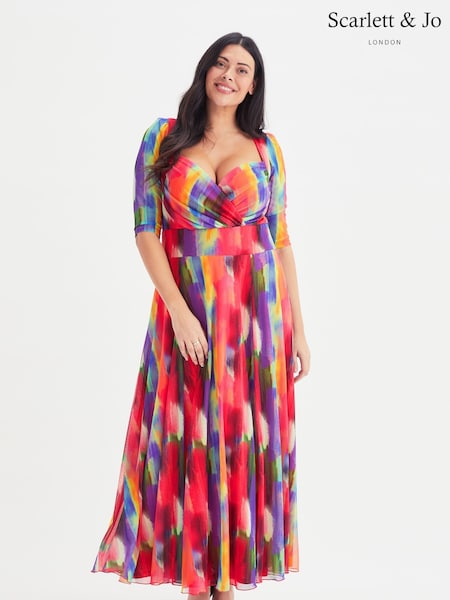 Scarlett & Jo Red Multi Elizabeth Mesh Maxi Dress (K47114) | €64
