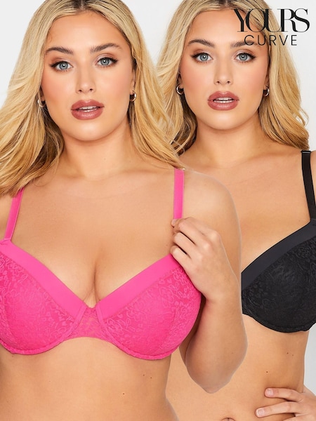 Yours Curve 2 Pack Allover Lace Micro Contrast Plunge Bra (K47490) | 11 €
