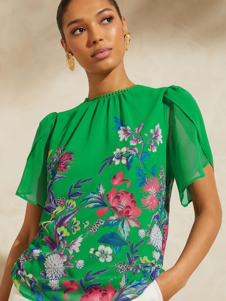 V&A | Love & Roses Tulip Sheer Sleeve Lace Trim Blouse Top (K47906) | €19
