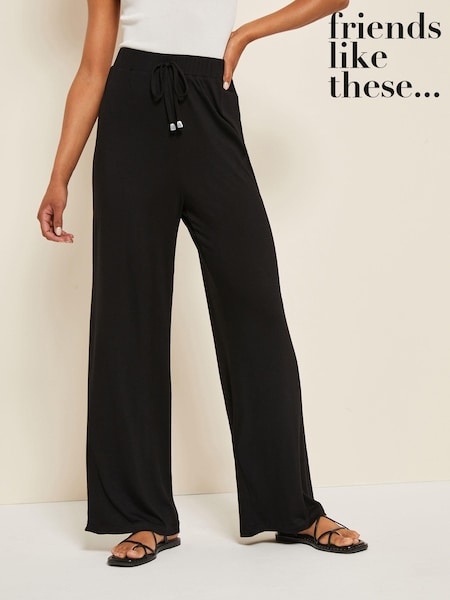Negru - Curves Like These Jersey Wide Leg Trousers (K47987) | 100 LEI