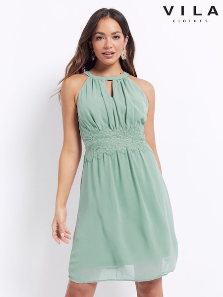 Зеленый - VILA Halter Neck Tulle Fit And Flare Dress (K48078) | €15