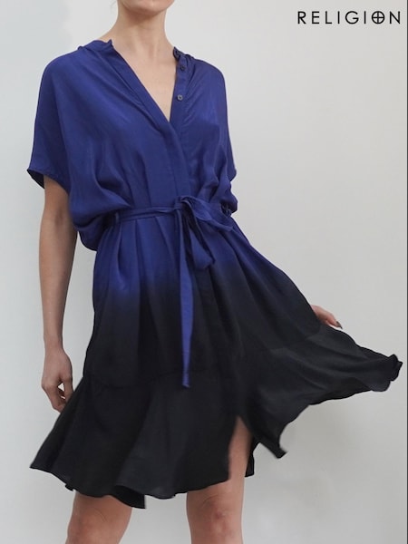 Religion Blue Floaty Shirt Dress With Tie Belt In Dip Dye (K48567) | € 28