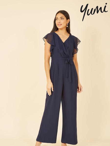 Yumi Navy Blue Wrap Jumpsuit With Ruffle Sleeves (K49114) | €40