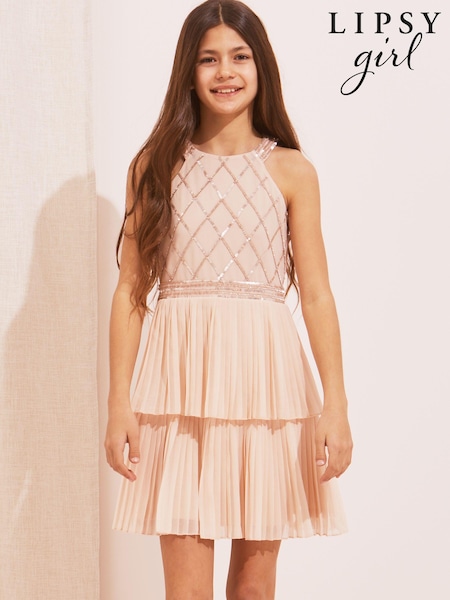 Lipsy Pink Pleated Tiered Occasion Dress (K49146) | €28 - €33