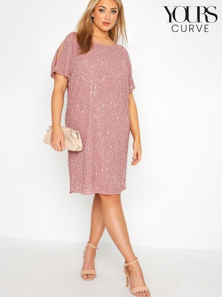 Yours Curve Pink Luxe Embellished Cape Dress (K49461) | €49