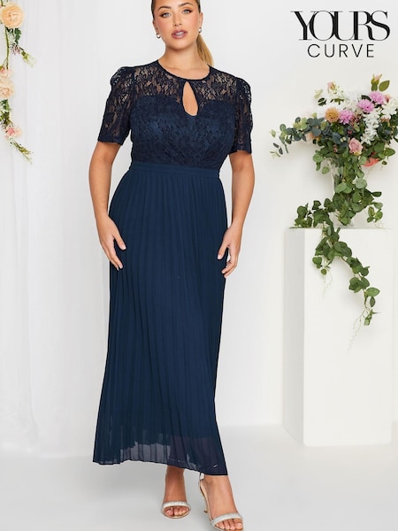 Синий - Кружевное платье макси с пышными рукавами Yours Curve London (K49466) | €53