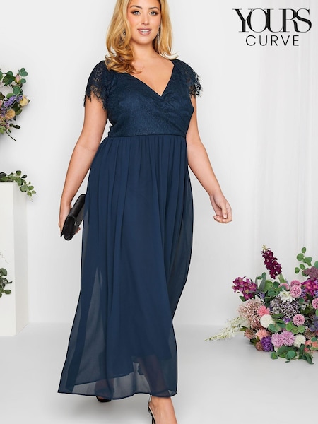 Синий - Yours Curve London Occasion Lace Wrap Maxi Dress (K49467) | €40