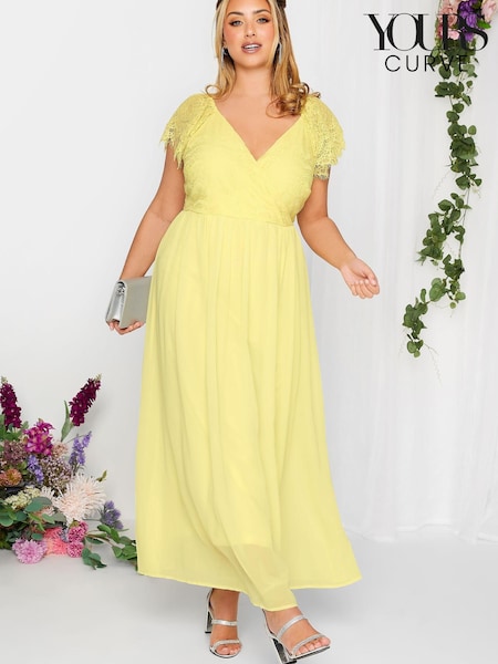 Żółty - Koronkowa sukienka maxi Yours Curve London o kroju kopertowym (K49469) | 237 zł