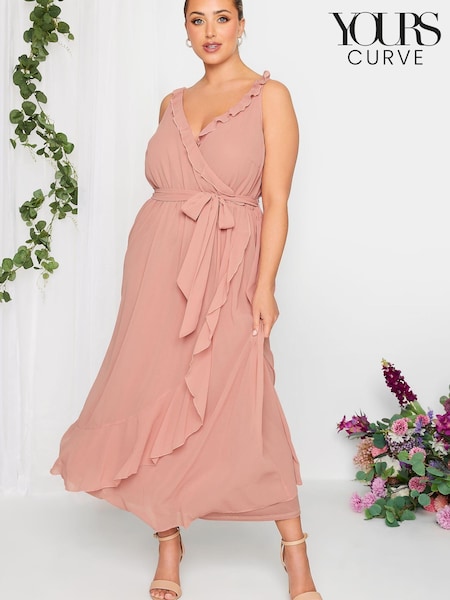 Yours Curve Pink London Occasion Ruffle Wrap Maxi Dress (K49471) | €35