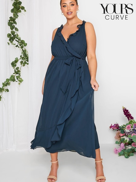 Yours Curve Blue London Occasion Ruffle Wrap Maxi Dress (K49472) | €50