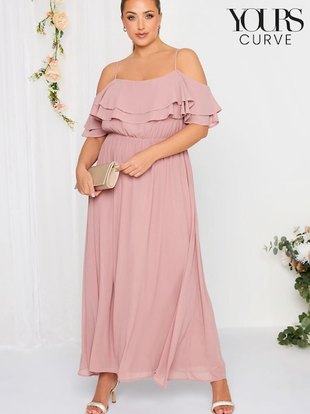 Yours Curve Pink London Occasion Ruffle Cold Shoudler Maxi Dress (K49474) | €41
