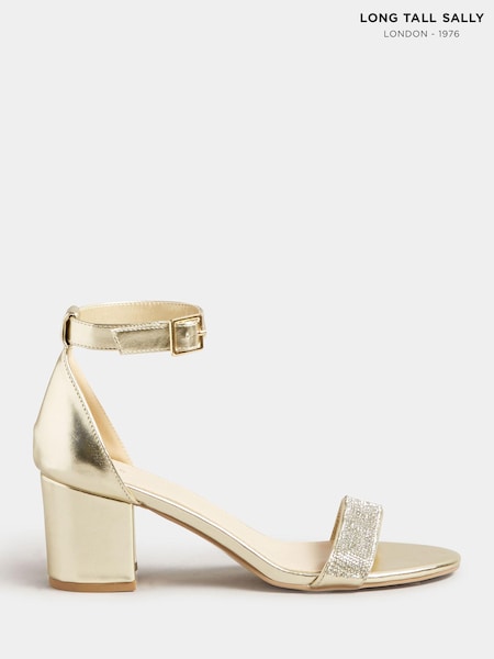 Long Tall Sally Gold Block Heel Diamante Sandal (K49516) | 123 QAR