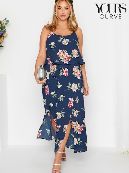 Blau mit floralem Muster - Yours Curve Overlay Maxi Dress (K49571) | 29 €