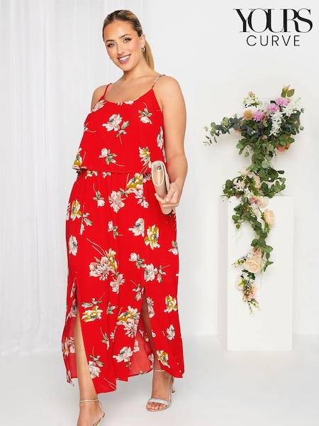Красный с цветочным узором - Yours Curve Overlay Maxi Dress (K49572) | €13