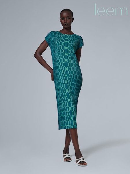 leem Green Plisse Midi Dress (K50861) | €95