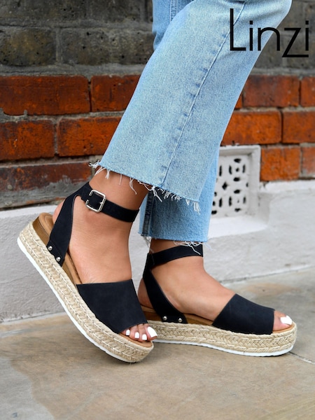 Linzi Black Luna Nubuck Two Part Espadrille Inspired Platform Wedge (K50921) | €18.50