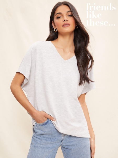 Friends Like These Grey Short Sleeve V Neck Tunic Top (K51247) | AZN 50