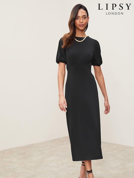 Schwarz - Lipsy Jersey Puff Short Sleeve Underbust Midi Dress (K51570) | 33 €