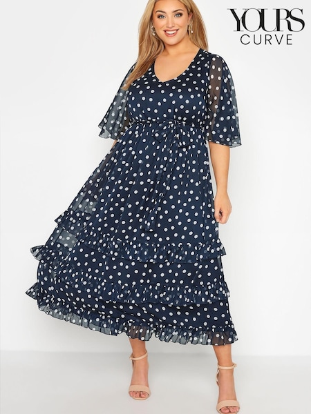 Blau - Yours Curve London Gerüschtes Kleid mit V-Ausschnitt (K51885) | 42 €