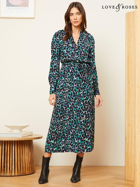 Love & Roses Printed V Neck Belted Shirt Dress (K52196) | 207 LEI