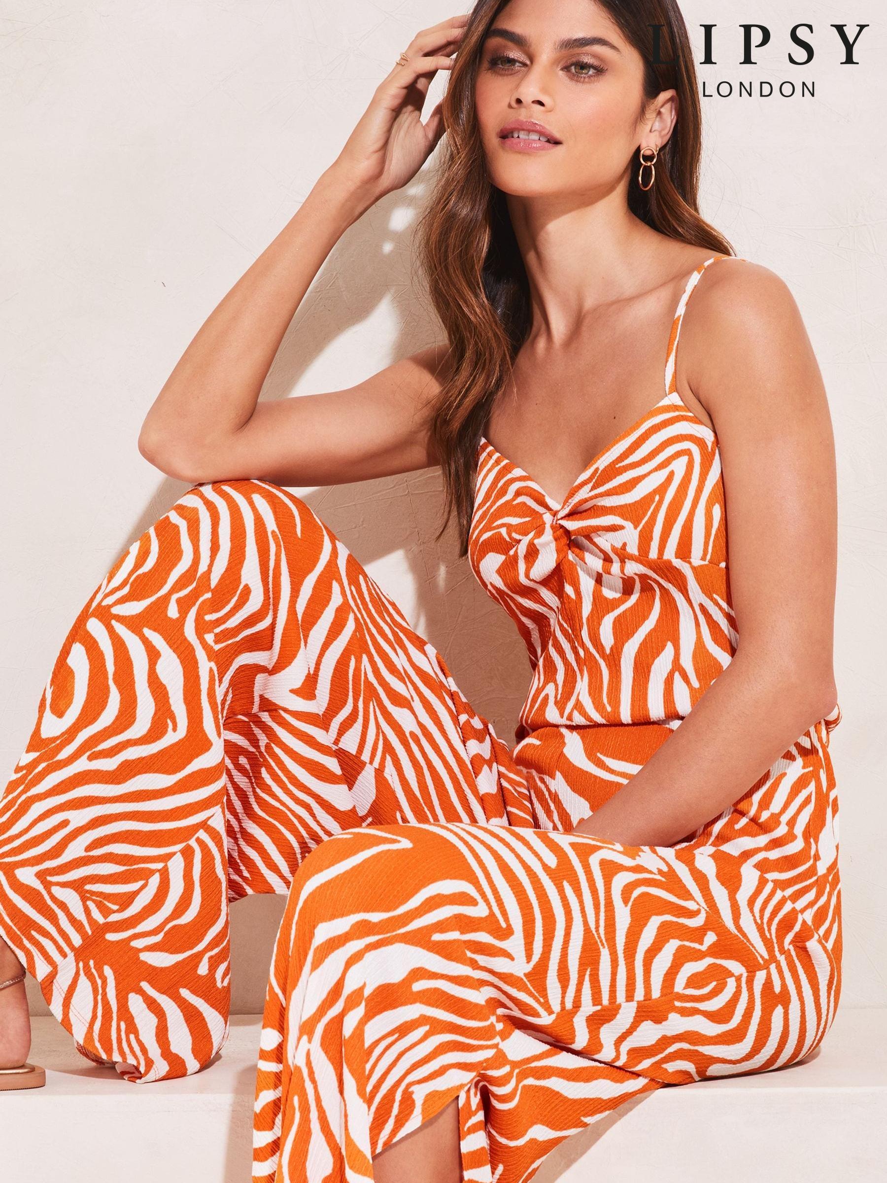 Orange front knot jumpsuit outlet