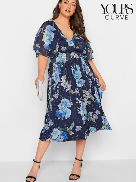 Yours Curve Blue London Shirred Waist Wrap Dress (K53190) | €44