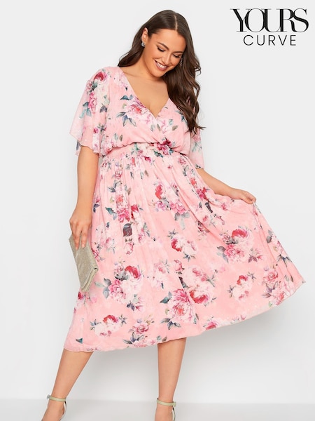Розовый - Yours Curve London Shirred Waist Wrap Dress (K53191) | €16