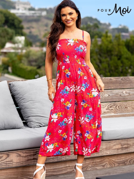 Roșu tropical - Salopetă cu fustă-pantalon încrețită în partea de sus Pour Moi (K53621) | 150 LEI
