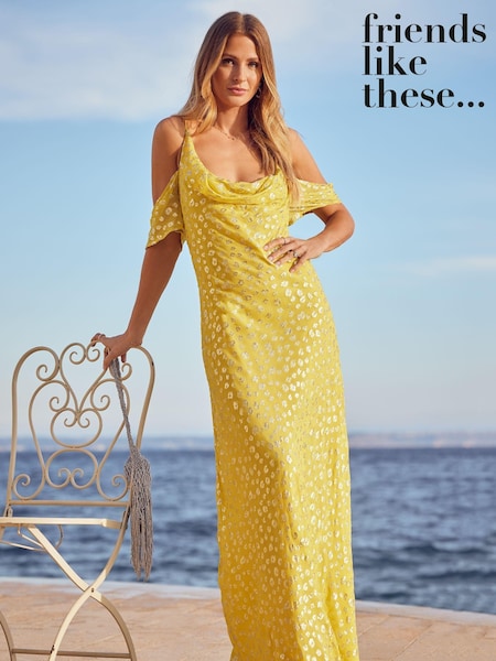 Friends Like These Foil Glitter Cold Shoulder Maxi Dress (K53771) | €21 - €22