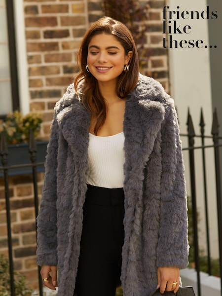 Friends Like These Grey Faux Fur Long City Coat (K53827) | €41