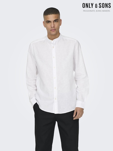 Only & Sons White Long Sleeve Button Up Shirt Contains Linen (K54403) | €22