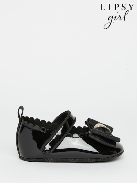 Lipsy Black Velcro Bow Mary Jane Ballerina Occasion Shoe Baby (K54942) | €12