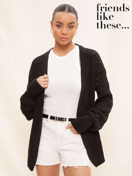 Friends Like These Black Pointelle Long Sleeve Cardigan (K55632) | €20.50
