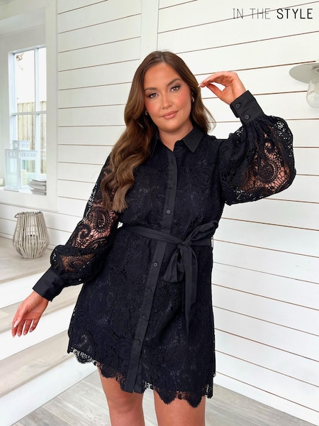 In The Style White Jac Jossa  Lace Belted Shirt Dress (K56224) | €21