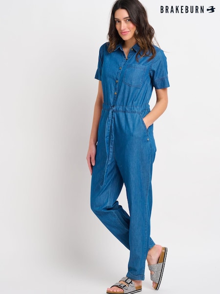 Brakeburn Denim Short Sleeve Tie Waist Jumpsuit (K56500) | €32