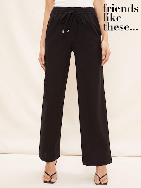 Friends Like These Black Wide Leg Trousers With Linen (K56658) | R$ 245