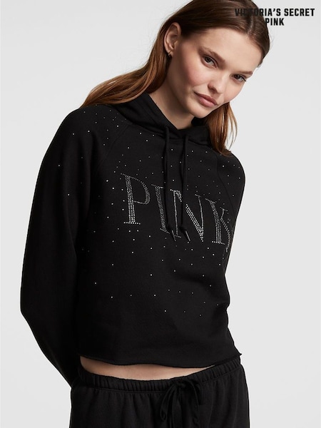 Victoria's Secret PINK Pure Black Shine Fleece Cropped Hoodie (K56681) | €22