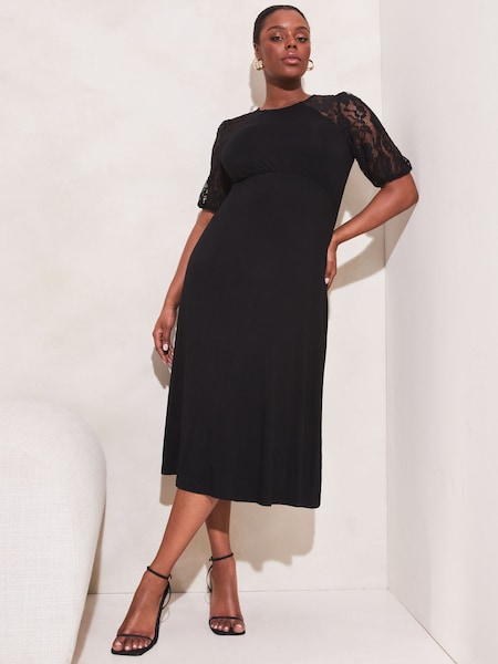 Lipsy Black Lace Curve Jersey Puff Short Sleeve Underbust Midi Dress (K57232) | € 17
