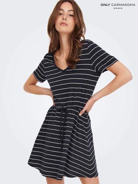Bleumarin Albastru &Alb dungi - Rochie tricou ONLY Guler în V Jerseu (K57553) | 74 LEI