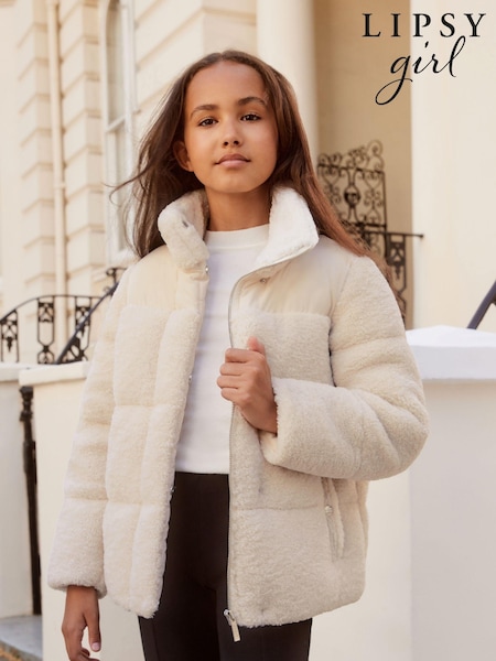 Lipsy Cream Borg Hybrid Bomber Jacket (K57679) | €31.50 - €35