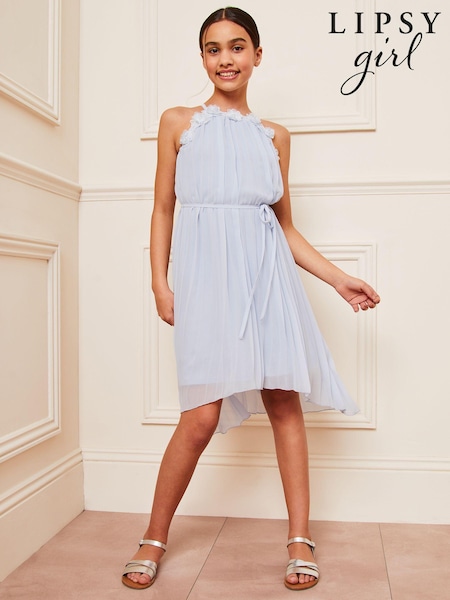 Lipsy Blue Pleated Chiffon Occasion Dress (K57713) | €34 - €40