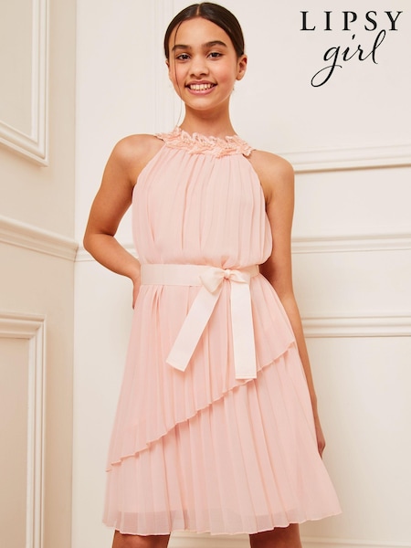 Lipsy Light Pink Pleated Chiffon Occasion Dress (K57714) | € 30 - € 35