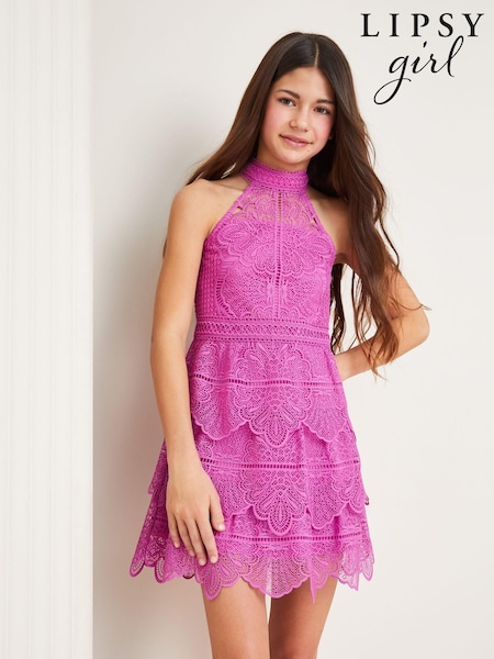 Lipsy Purple Tiered Lace Occasion Dress (K57718) | €20.50 - €22.50