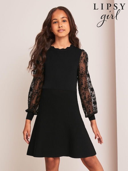 Lipsy Black Organza Sleeve Knitted Dress (K57736) | €22.50 - €27.50