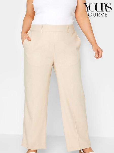 Yours Curve Neutral Linen Blend Wide Leg Trouser (K57902) | €8