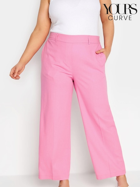 Розовый - Yours Curve Linen Blend Wide Leg Trouser (K57908) | €14