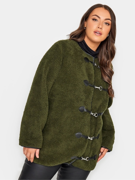 Yours Curve Green Luxury Faux Fur Toggle Cardigan Jacket (K58042) | €23