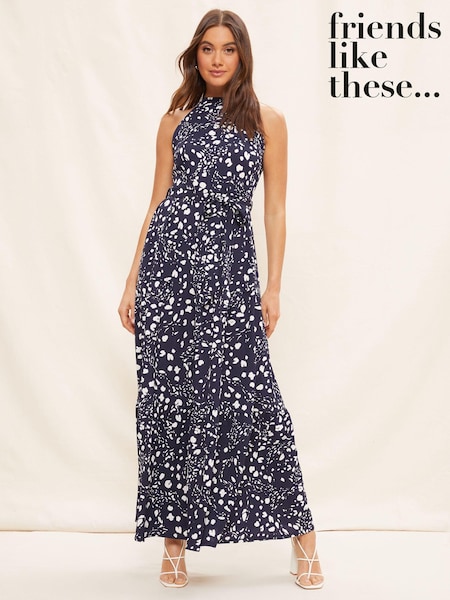 Friends Like These Blue Jersey Tiered Halter Maxi Dress (K58783) | AED111
