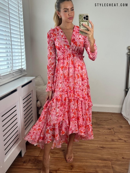 Style Cheat Pink Floral Birdie Frill Tie Back Dress (K58857) | €49