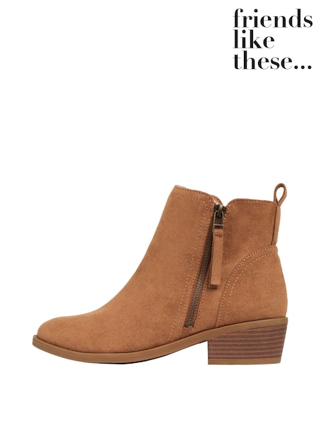 Friends Like These Brown Regular Fit Side Zip Low Heel Ankle Boot (K58995) | €21